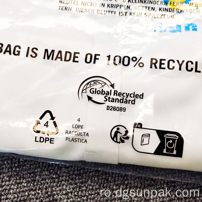 Ambalaj de îmbrăcăminte GRS 100% reciclat geantă de avertizare pentru sufocare